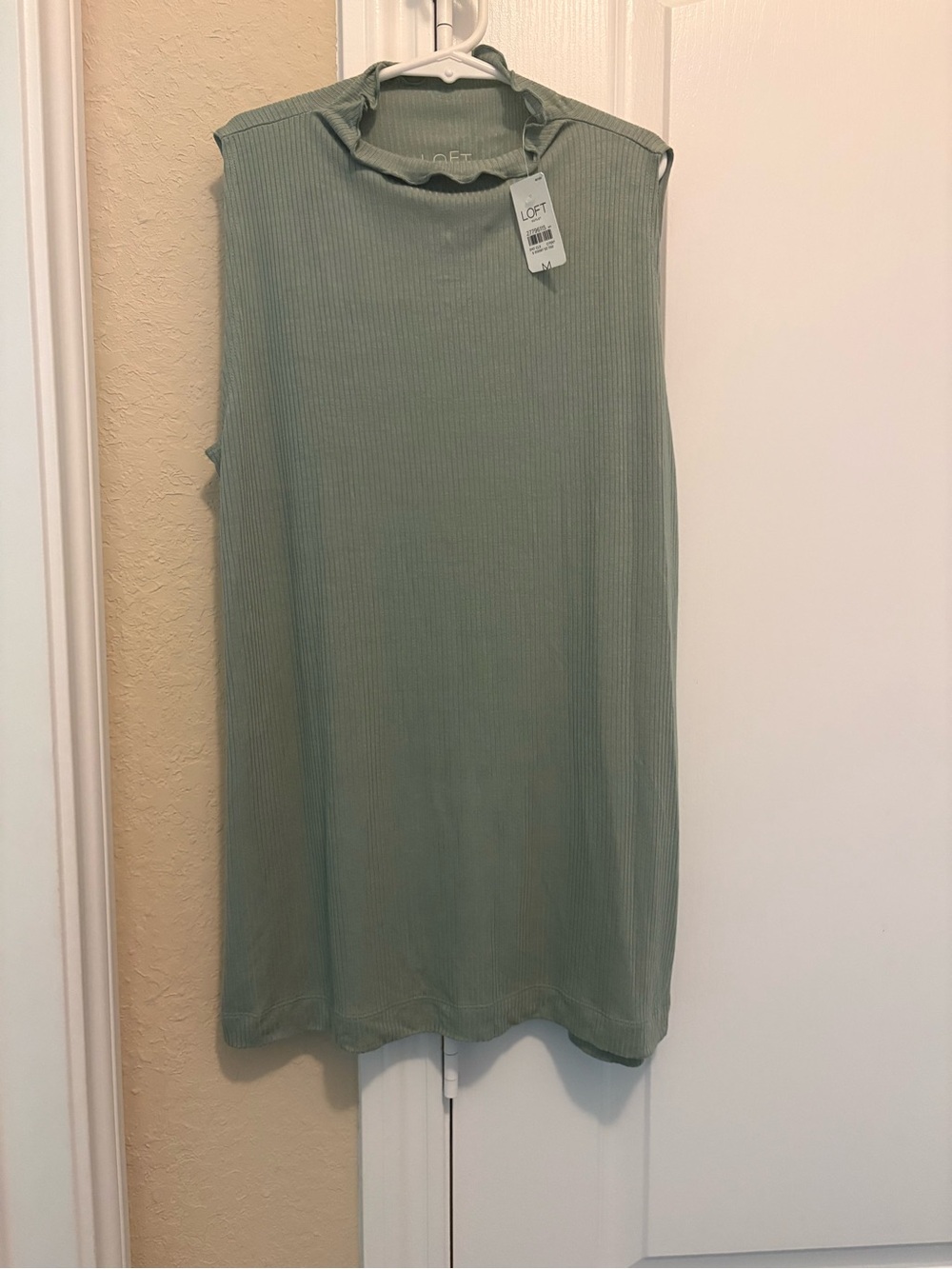 LOFT Sleeveless Ribbed Mock Neck Top - Sage Green. NWT